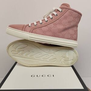 GUCCI Women's GG High 'Soft Pink' Sneakers Size 7 US / 37 EU Complete Box & Bags